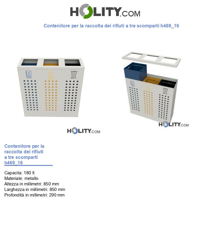 Contenitore per la raccolta dei rifiuti a tre scomparti h469_16