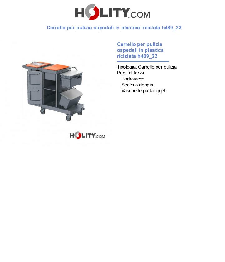 Carrello per pulizia ospedali in plastica riciclata h489_23