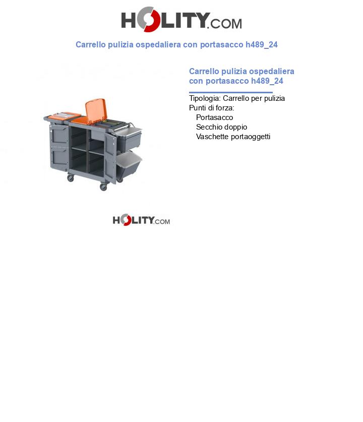 Carrello pulizia ospedaliera con portasacco h489_24