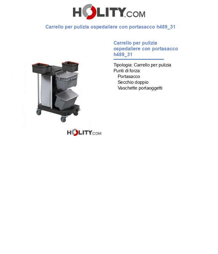 Carrello per pulizia ospedaliere con portasacco h489_31