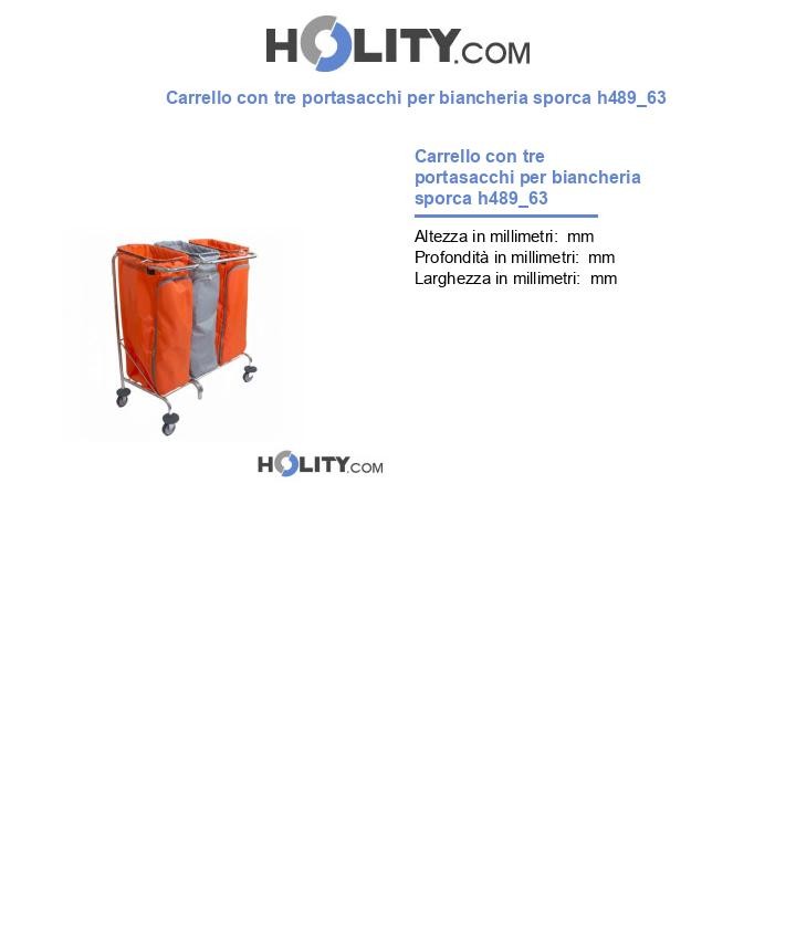 Carrello con tre portasacchi per biancheria sporca h489_63