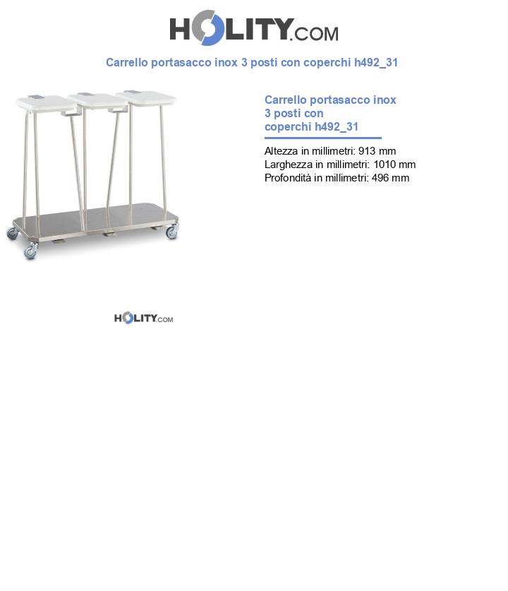 Carrello portasacco inox 3 posti con coperchi h492_31