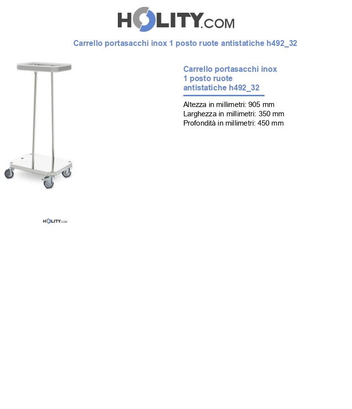 Carrello portasacchi inox 1 posto ruote antistatiche h492_32