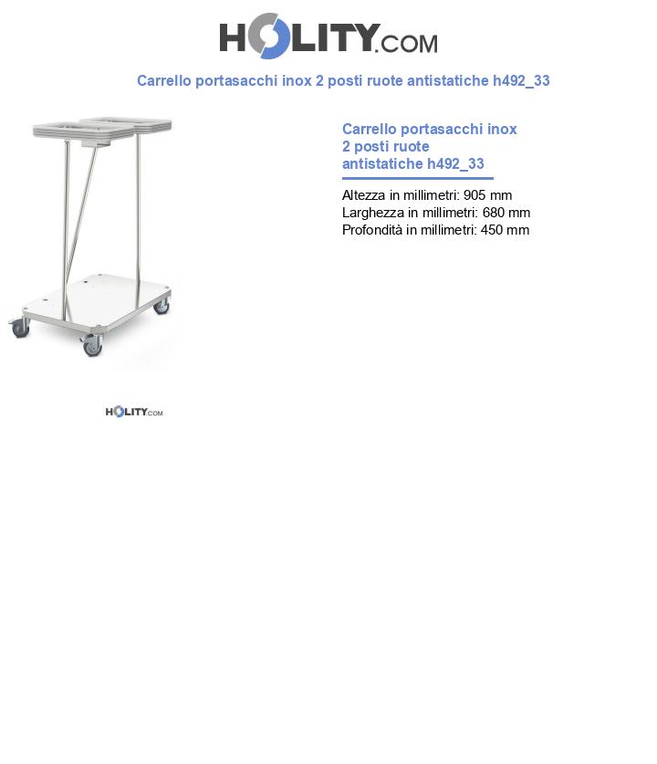 Carrello portasacchi inox 2 posti ruote antistatiche h492_33