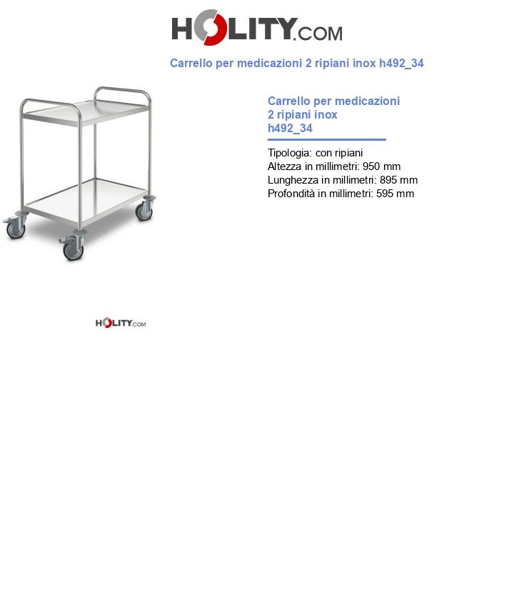 Carrello per medicazioni 2 ripiani inox h492_34