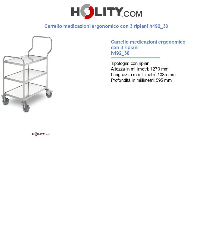Carrello medicazioni ergonomico con 3 ripiani h492_38