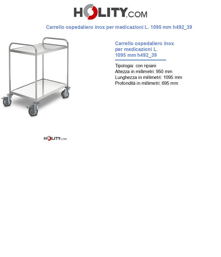 Carrello ospedaliero inox per medicazioni L. 1095 mm h492_39
