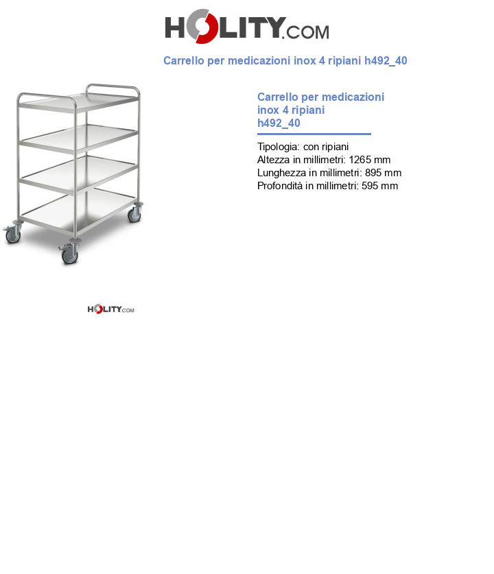 Carrello per medicazioni inox 4 ripiani h492_40