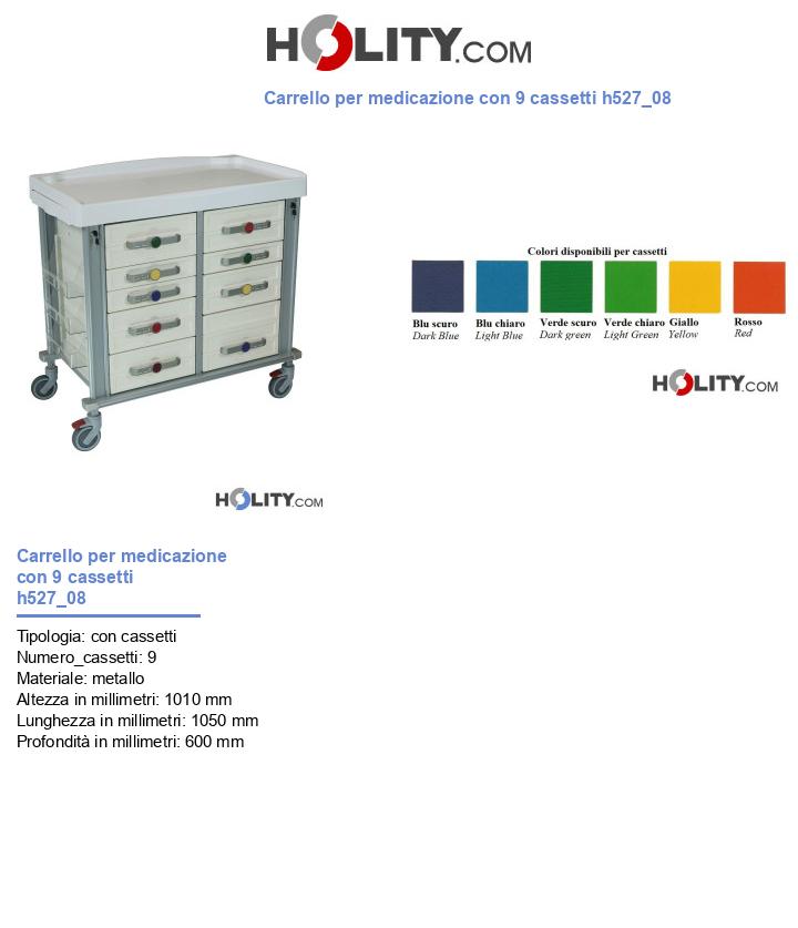 Carrello per medicazione con 9 cassetti h527_08