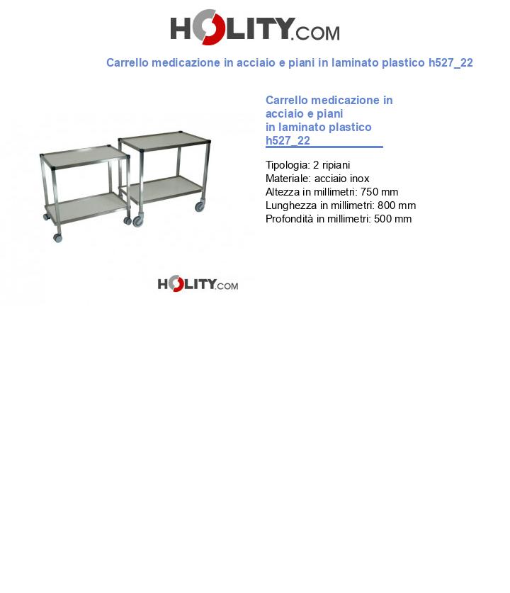 Carrello medicazione in acciaio e piani in laminato plastico h527_22