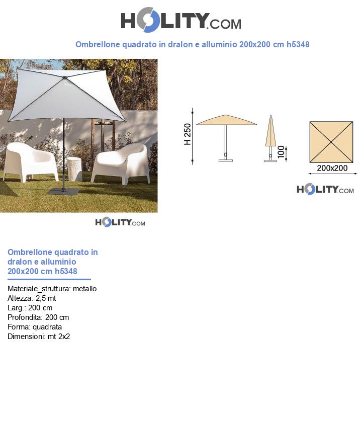 Ombrellone quadrato in dralon e alluminio 200x200 cm h5348