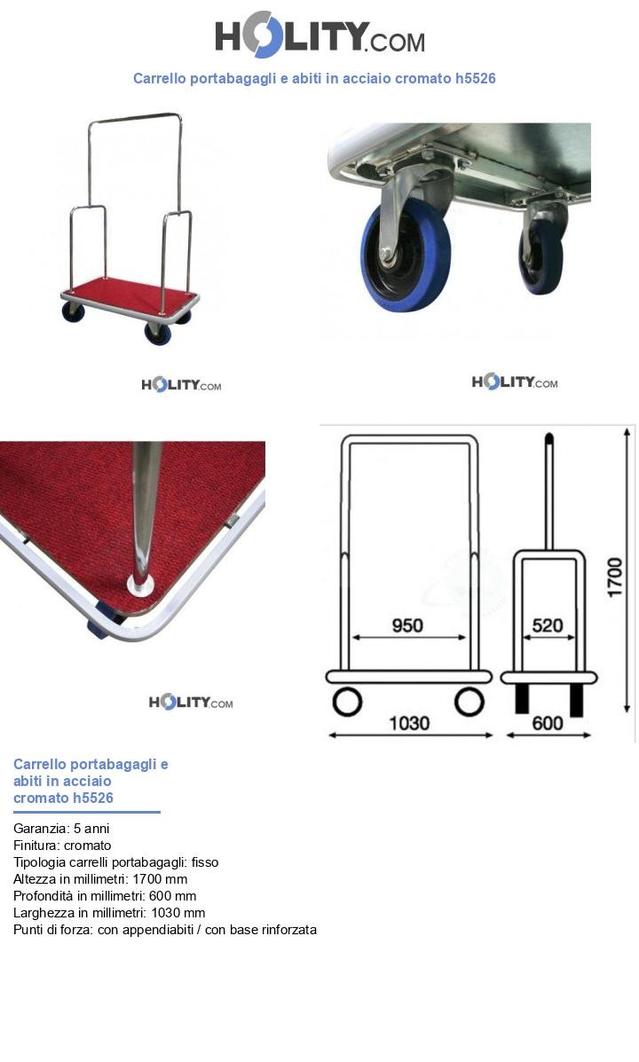 Carrello portabagagli e abiti in acciaio cromato h5526