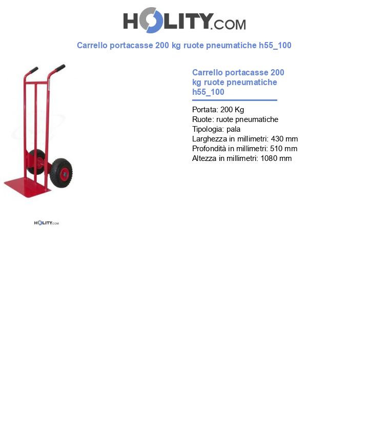 Carrello portacasse 200 kg ruote pneumatiche h55_100