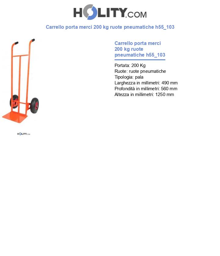 Carrello porta merci 200 kg ruote pneumatiche h55_103