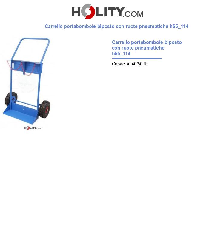 Carrello portabombole biposto con ruote pneumatiche h55_114