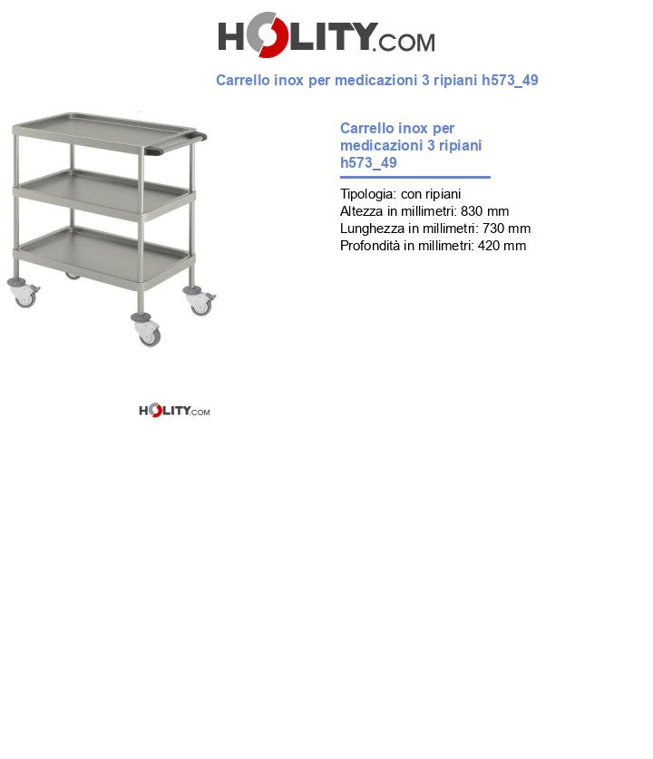 Carrello inox per medicazioni 3 ripiani h573_49