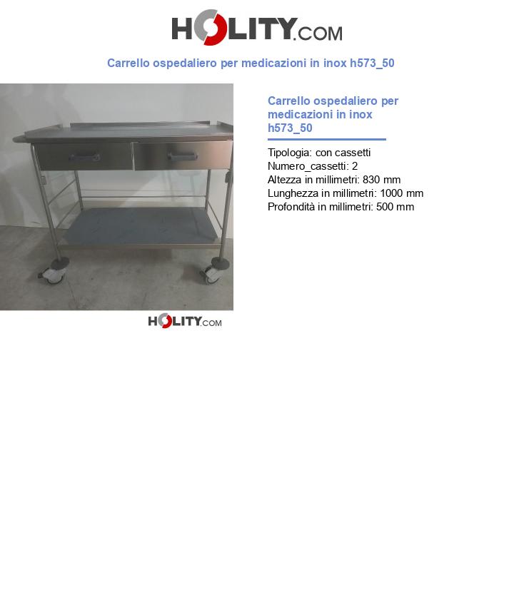 Carrello ospedaliero per medicazioni in inox h573_50