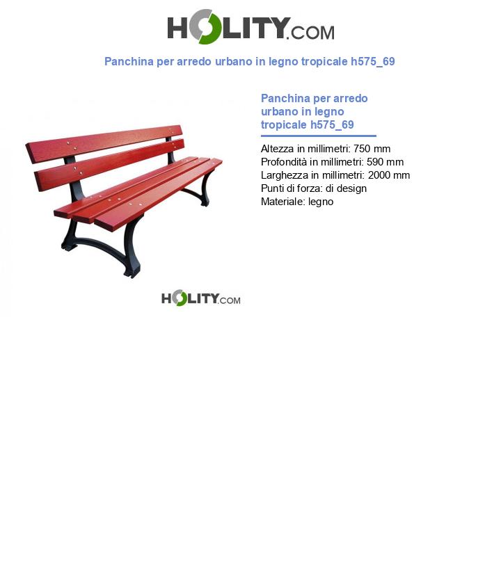 Panchina per arredo urbano in legno tropicale h575_69