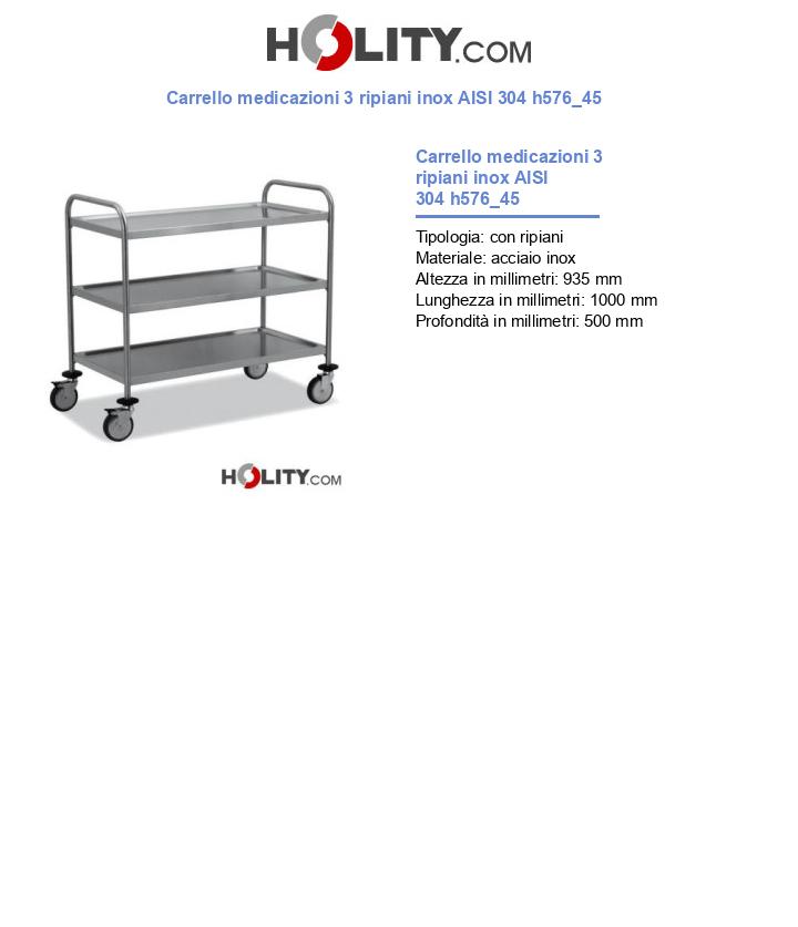 Carrello medicazioni 3 ripiani inox AISI 304 h576_45