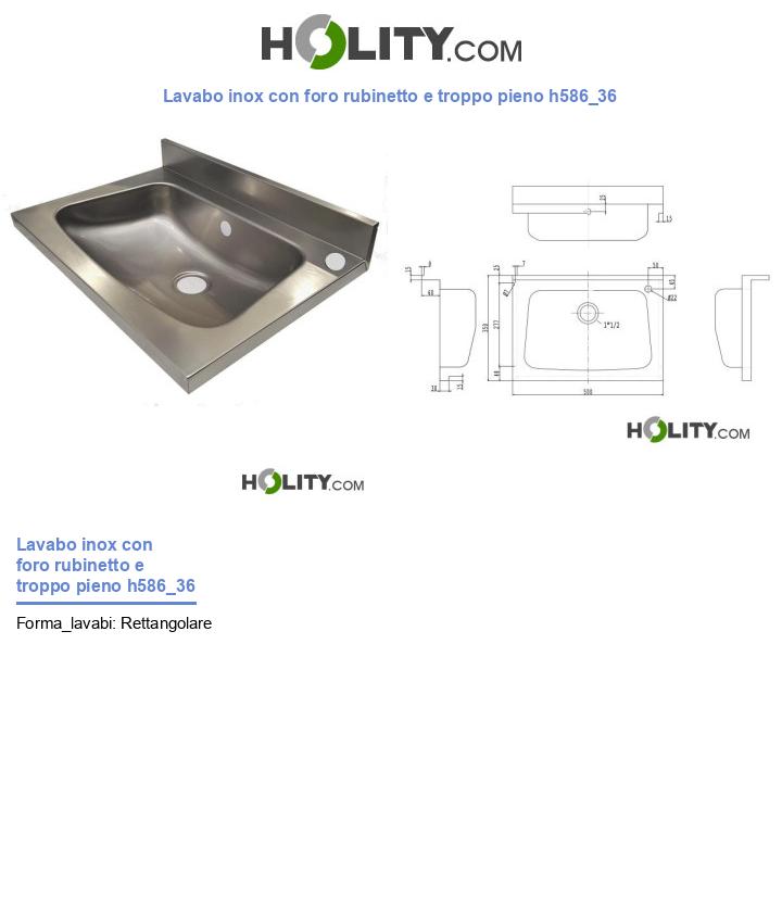 Lavabo inox con foro rubinetto e troppo pieno h586_36