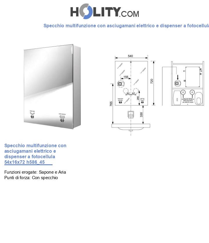 Specchio multifunzione con asciugamani elettrico e dispenser a fotocellula 54x16x72 h586_45