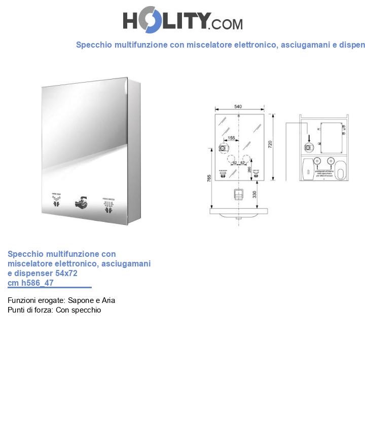 Specchio multifunzione con miscelatore elettronico, asciugamani e dispenser 54x72 cm h586_47