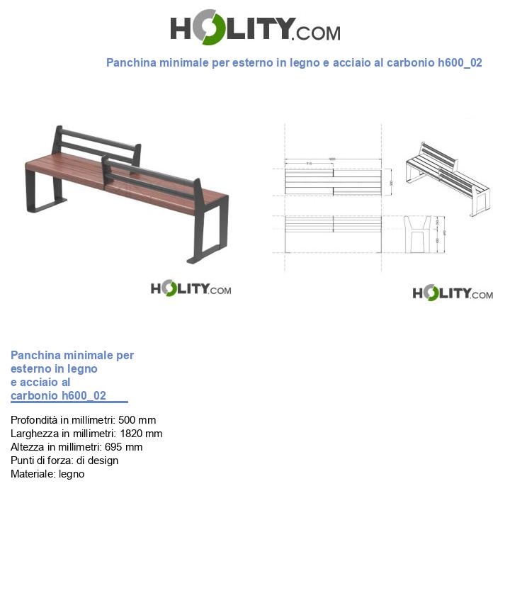 Panchina minimale per esterno in legno e acciaio al carbonio h600_02