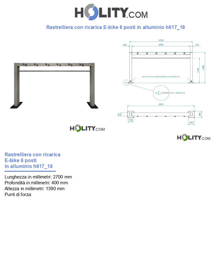 Rastrelliera con ricarica E-bike 6 posti in alluminio h617_18