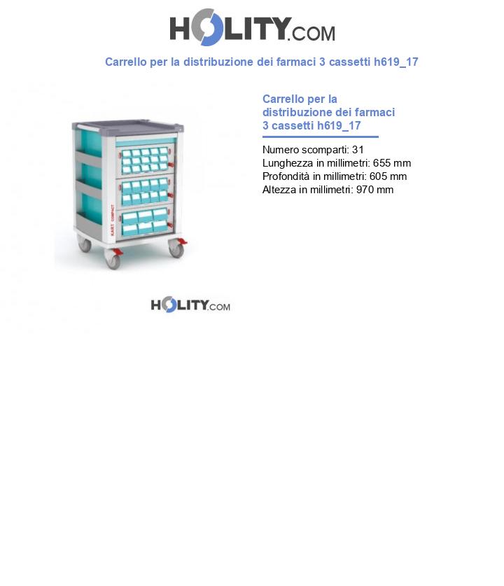 Carrello per la distribuzione dei farmaci 3 cassetti h619_17