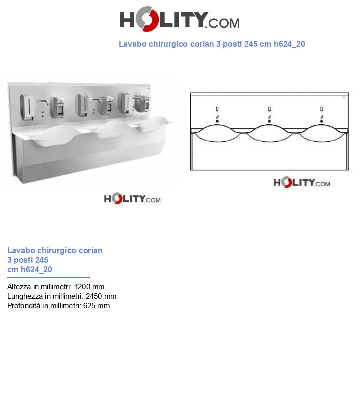 Lavabo chirurgico corian 3 posti 245 cm h624_20