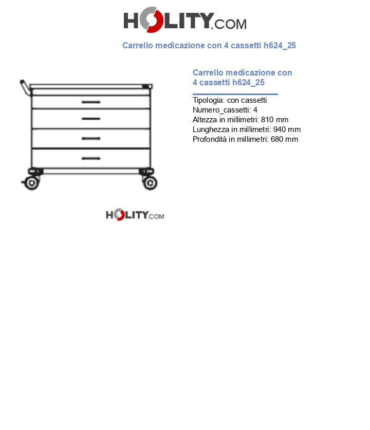Carrello medicazione con 4 cassetti h624_25