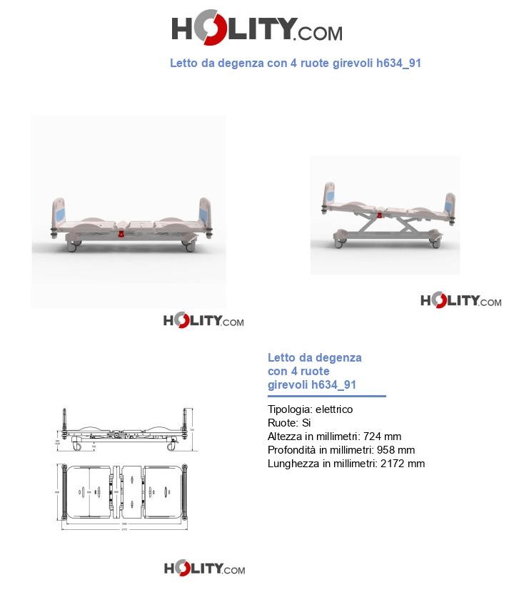 Letto da degenza con 4 ruote girevoli h634_91