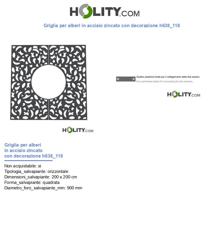 Griglia per alberi in acciaio zincato con decorazione h638_118