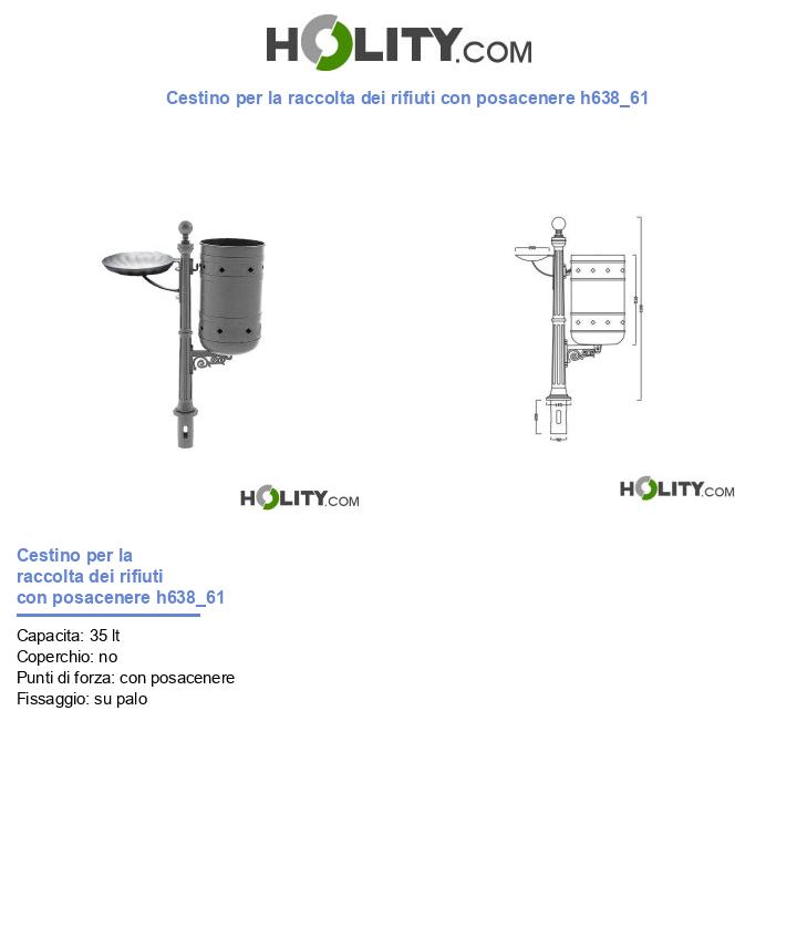 Cestino per la raccolta dei rifiuti con posacenere h638_61