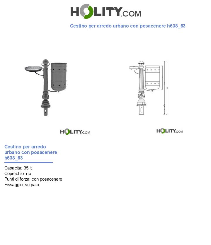 Cestino per arredo urbano con posacenere h638_63