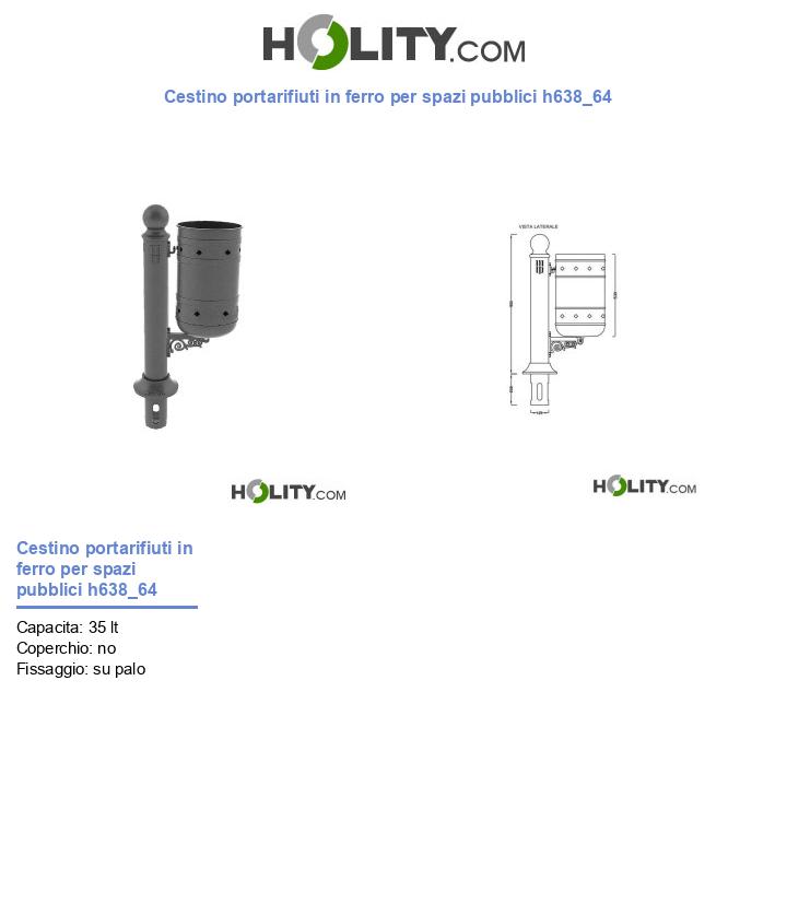 Cestino portarifiuti in ferro per spazi pubblici h638_64