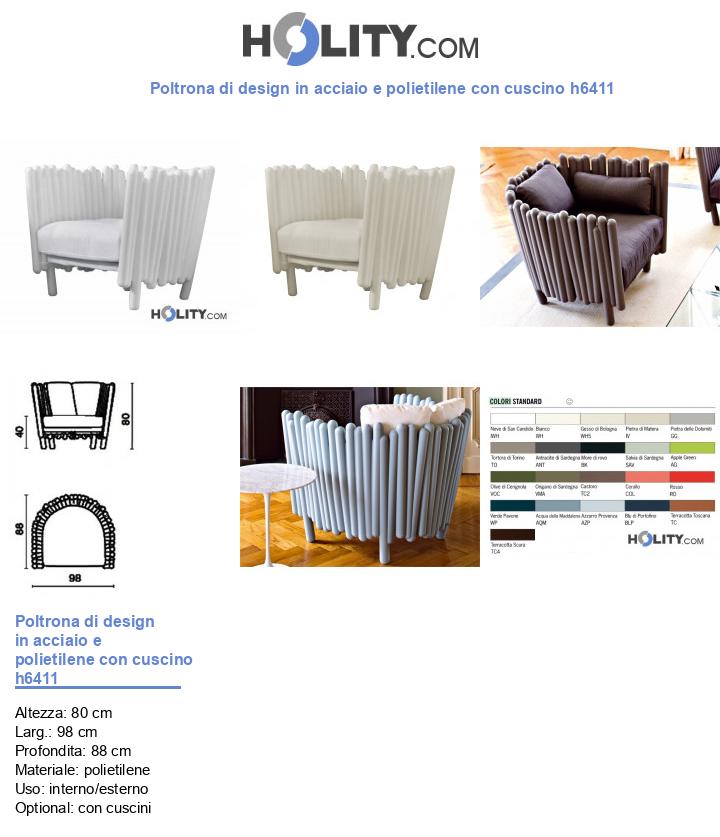 Poltrona di design in acciaio e polietilene con cuscino h6411