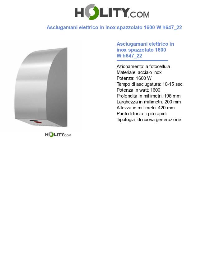 Asciugamani elettrico in inox spazzolato 1600 W h647_22