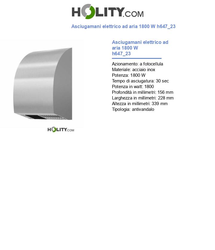 Asciugamani elettrico ad aria 1800 W h647_23