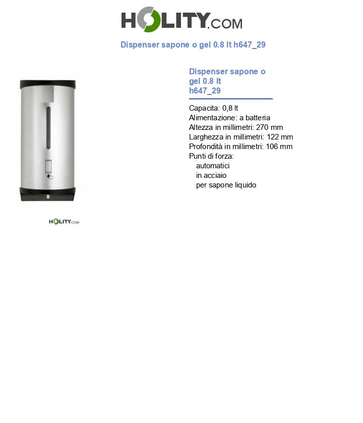 Dispenser sapone o gel 0.8 lt h647_29
