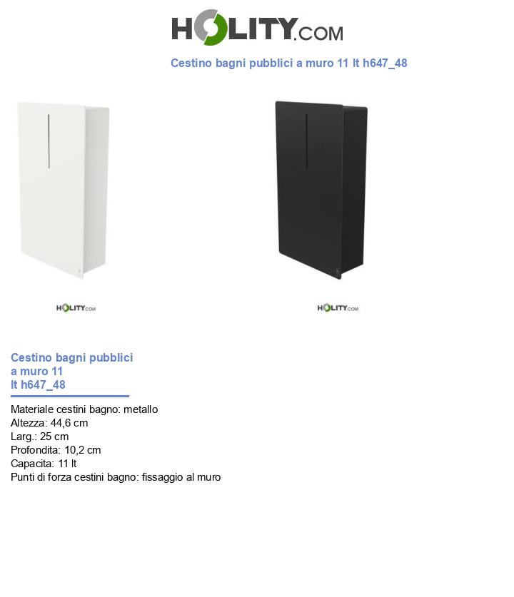 Cestino bagni pubblici a muro 11 lt h647_48