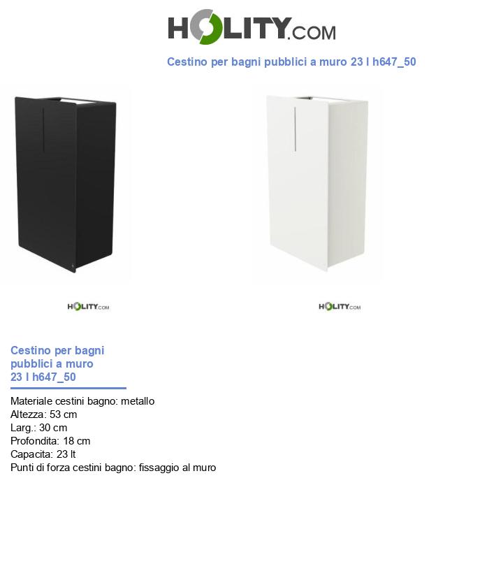Cestino per bagni pubblici a muro 23 l h647_50