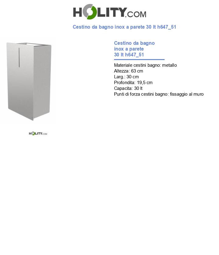 Cestino da bagno inox a parete 30 lt h647_51