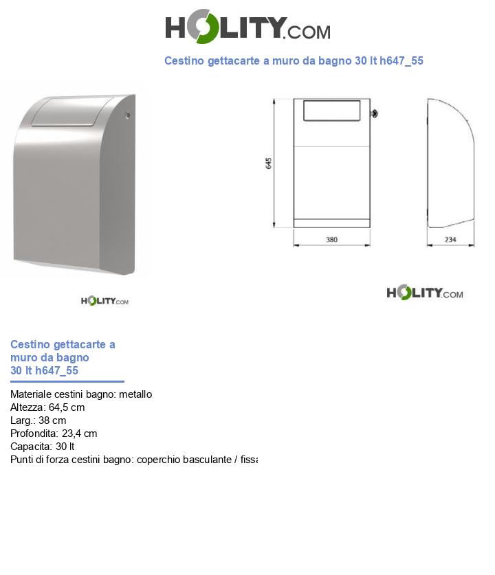Cestino gettacarte a muro da bagno 30 lt h647_55