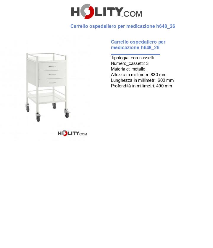 Carrello ospedaliero per medicazione h648_26