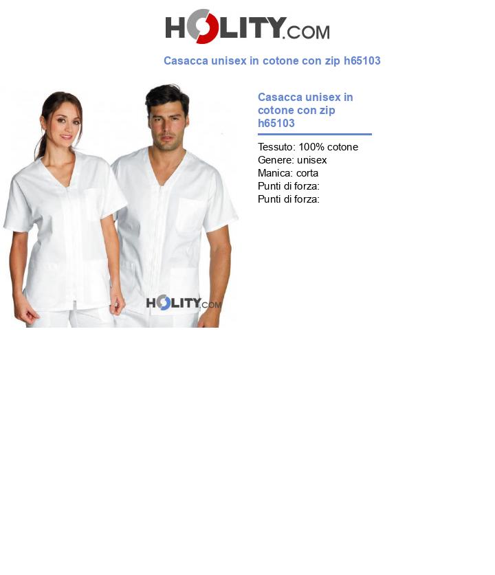 Casacca unisex in cotone con zip h65103