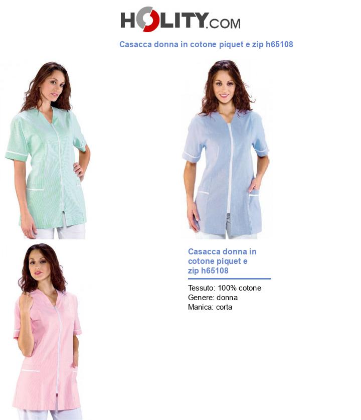 Casacca donna in cotone piquet e zip h65108