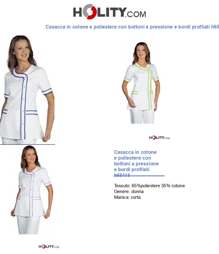 Casacca in cotone e poliestere con bottoni a pressione e bordi profilati h65118