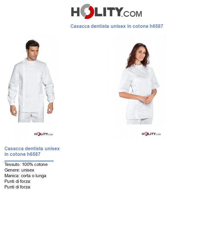 Casacca dentista unisex in cotone h6587