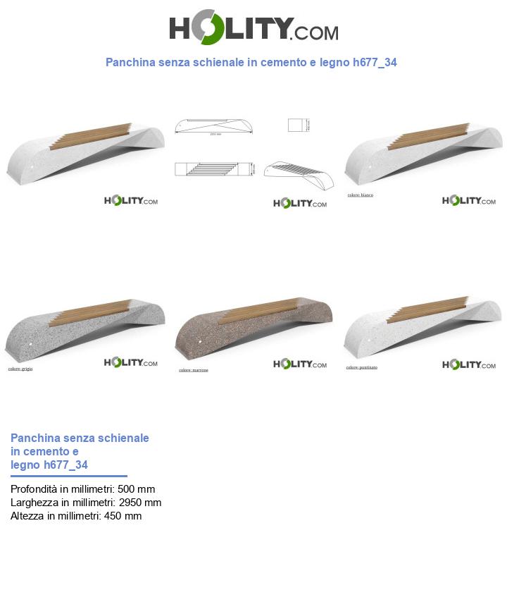 Panchina senza schienale in cemento e legno h677_34